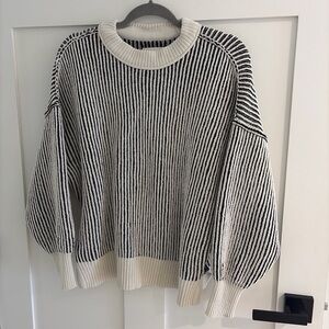 Aerie Black and White Striped Crew Neck Sweater